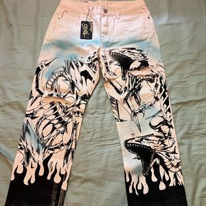 Problem6oy Skøøt white custom pants with blue-eyes white dragon design
